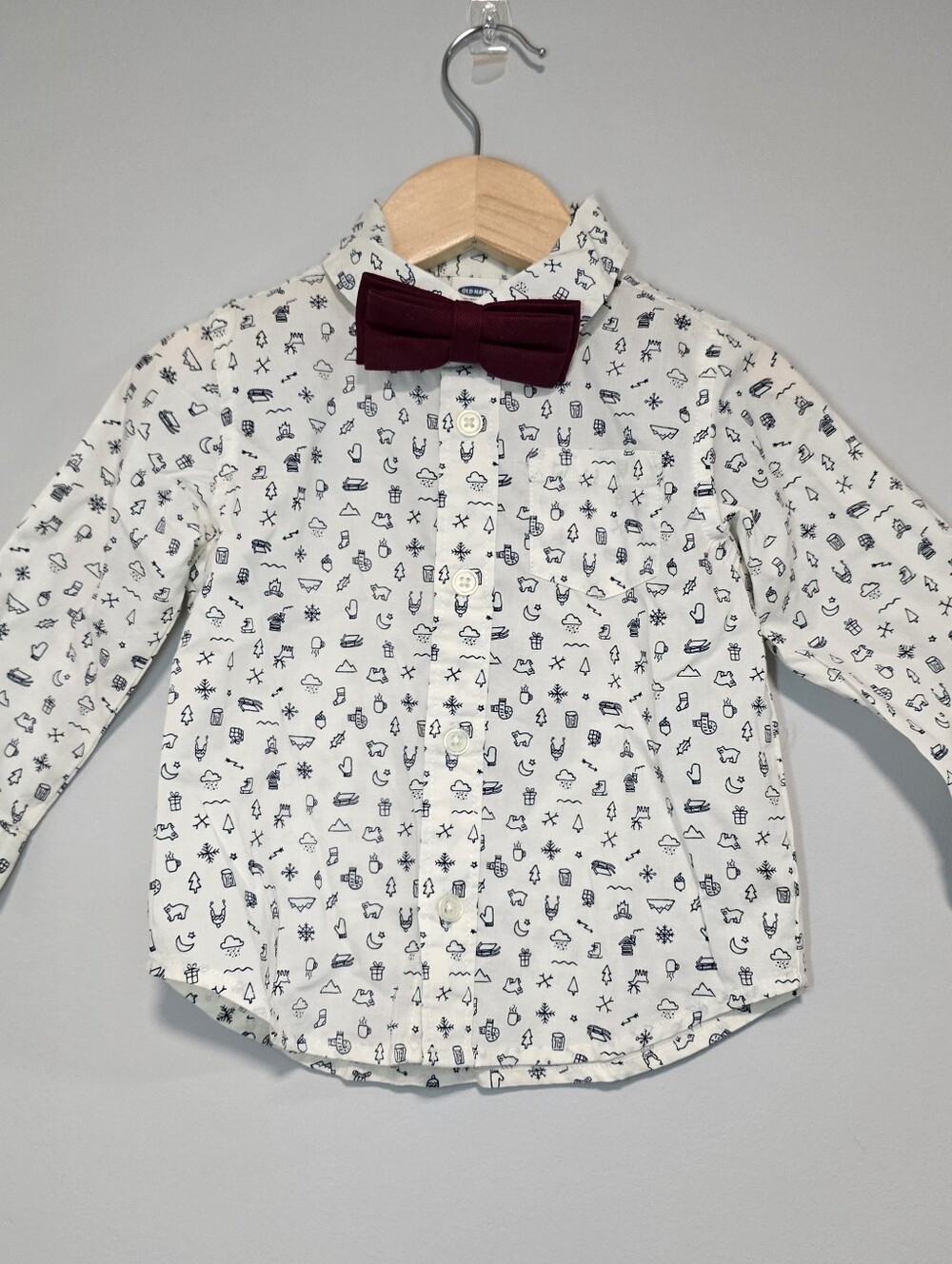 Old Navy Toddler Shirt with Burgundy Bowtie. Soft Cotton.
